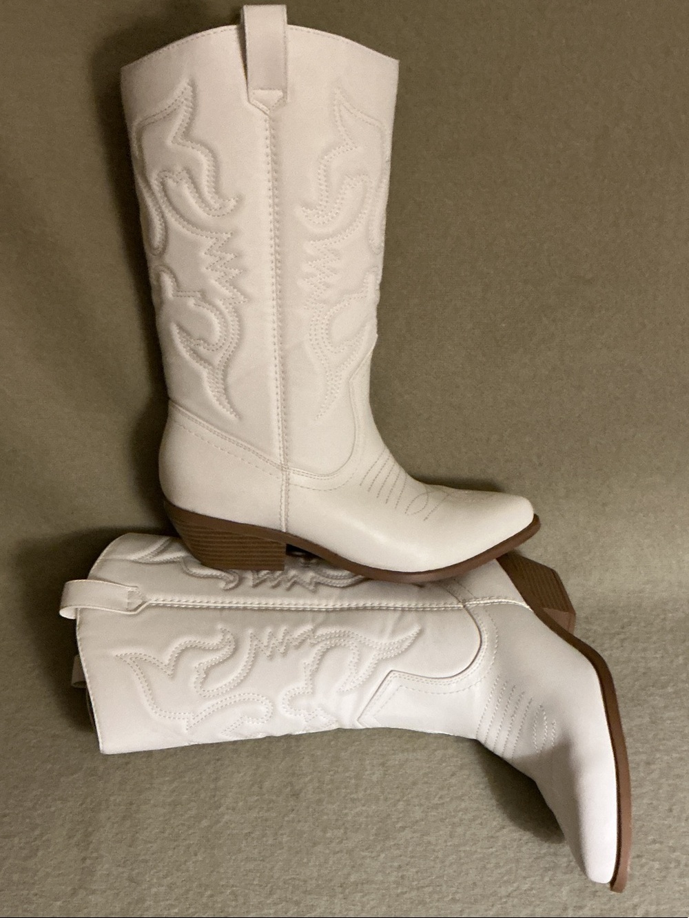 Soda White Western Embroidered Mid-Calf Heeled Boots